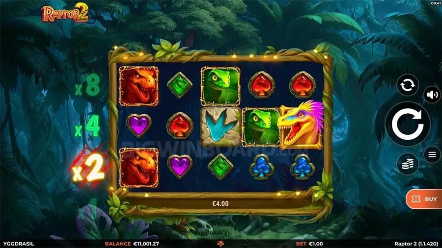 Close-up of a phww slot machine displaying a winning combination and bonus symbols
